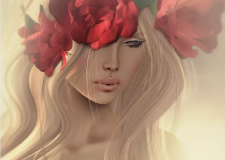 Девушка с розой всволосах