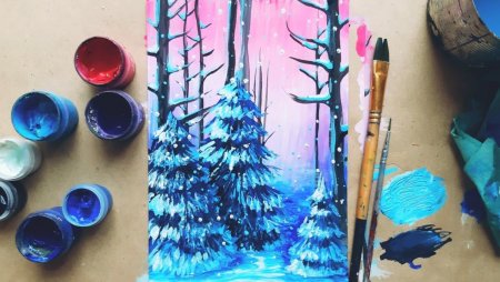 Рисование ёлок гуашью видео