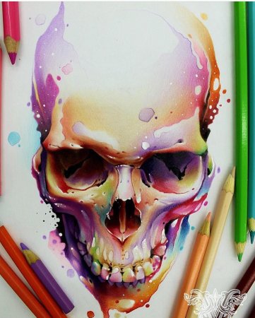 Череп акварелью