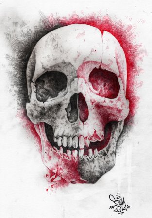 Череп акварелью