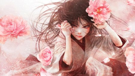 Девушка с цветами арт