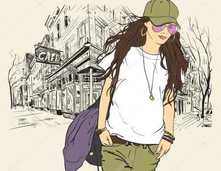 Девушка в городе рисунок