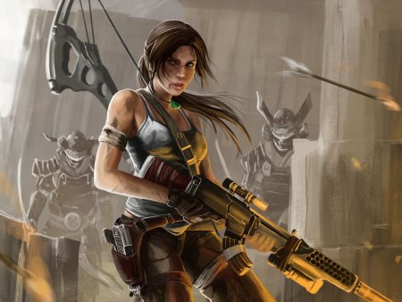 Лара Крофт с оружием арт