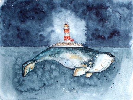 Иллюстрации акварелью киты