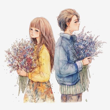 Мальчик и девочка акварель