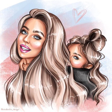 Модные иллюстрации мама и дочка