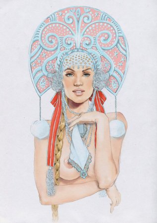 Девушка в кокошнике рисунок