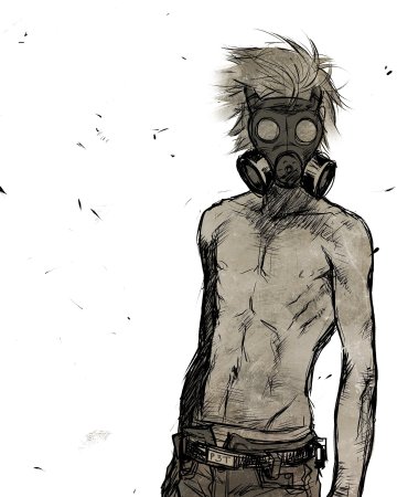 Аниме парень в противогазе