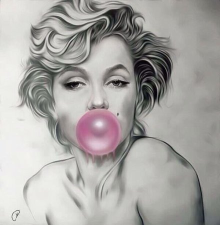 Нарисованная девушка с жвачкой