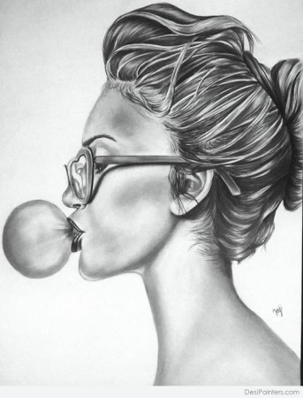 Нарисованная девушка с жвачкой