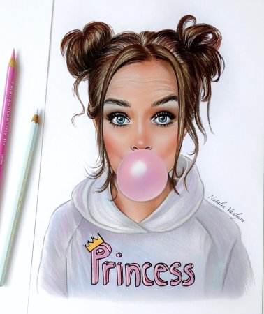 Нарисованная девушка с жвачкой