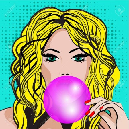Поп-арт девушки с пузырем жвачки