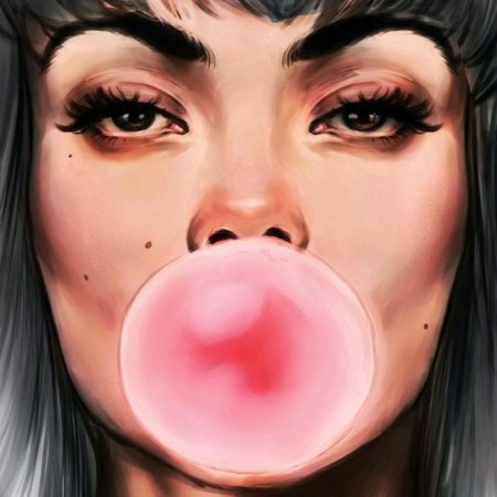 Девушка с жвачкой во рту