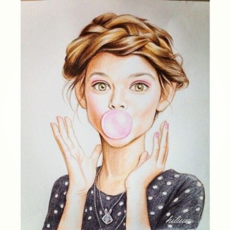 Нарисованная девушка с жвачкой