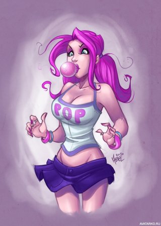 Нарисованная девушка с жвачкой