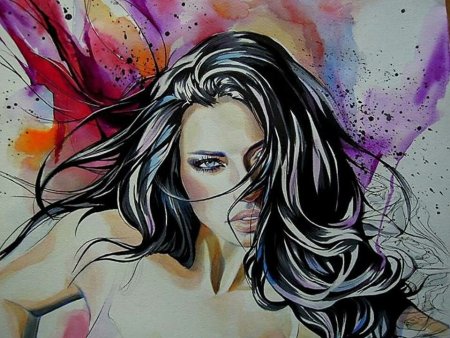 Женщина брюнетка акварель