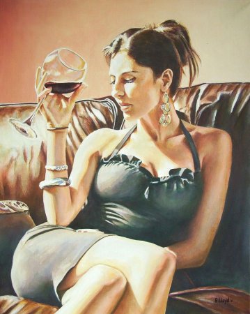 Картина девушка с бокалом вина