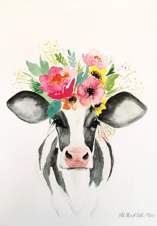 Животные с цветами акварель