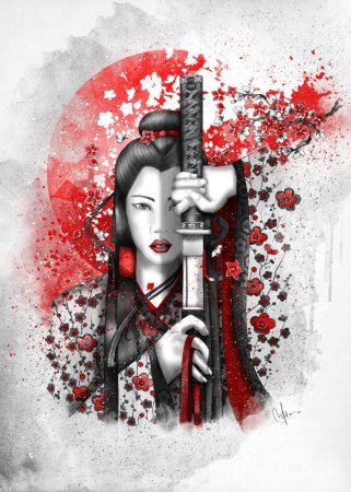 Японская живопись Самурай Geisha Art гейша иллюстрация Japanese Art