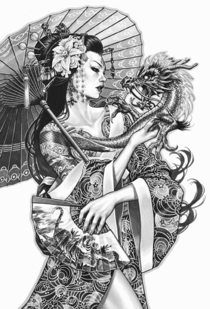 Япония гейша и Самурай арт