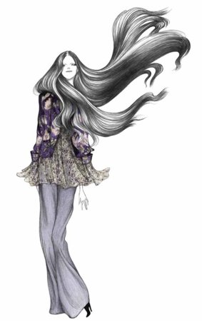 Нарисованная девушка с длинными волосами