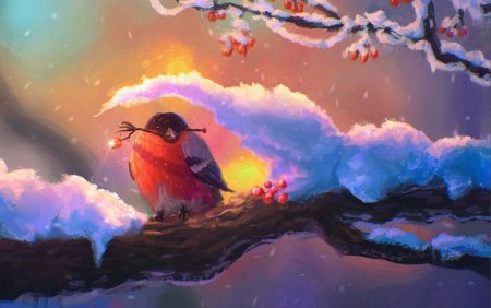 Снегирь акриловыми красками