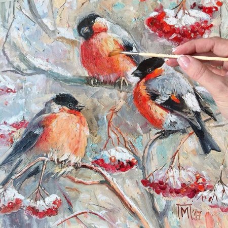 Снегирь живопись Мария Павлова