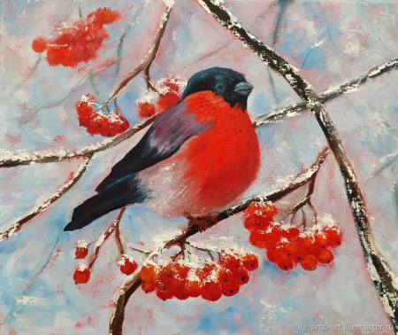 Снегирь акварелью для детей