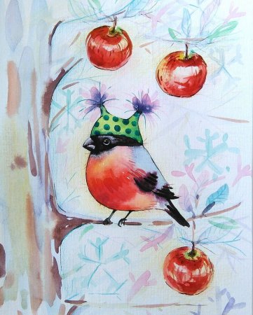 Акварельные птички на белом фоне