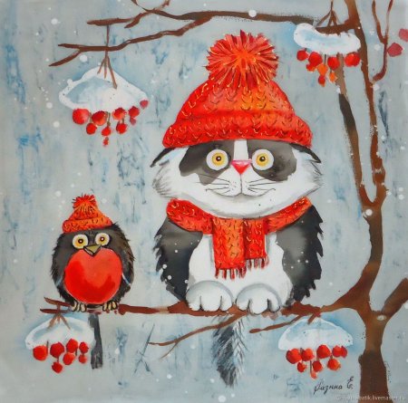 Птица Снегирь акварель