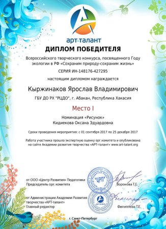 Диплом победителя 2 место арт талант
