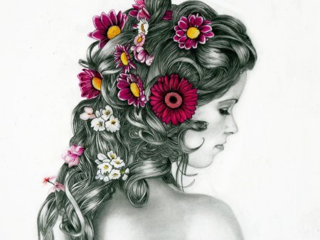 Нарисованная девушка с цветами
