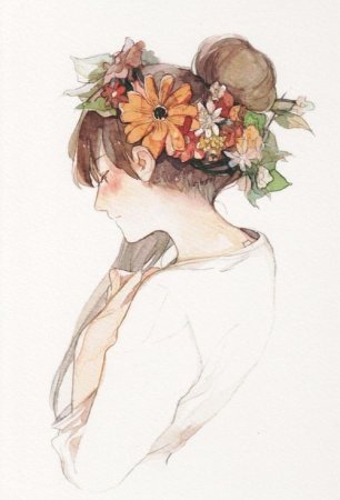 Акварель девушка с цветами в волосах