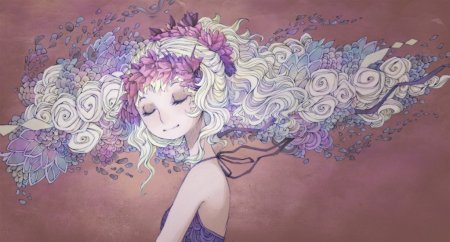 Девушка с цветами в волосах рисунок