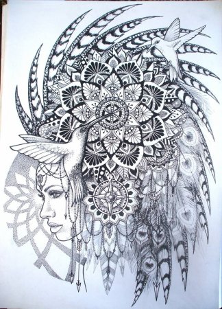 Мандала с птицей тату