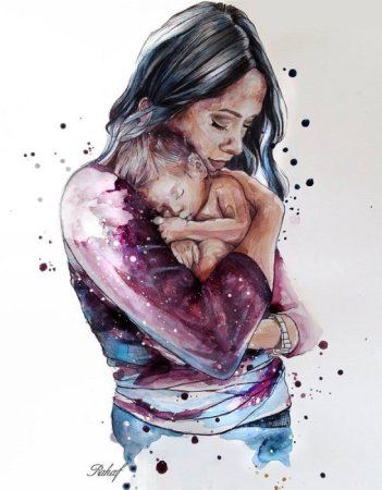 Женщина с ребенком акварель