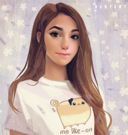 Нарисованная девочка с коричневыми волосами