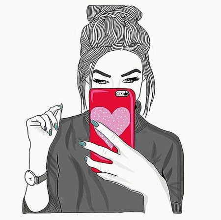 Девушка с айфоном рисунок