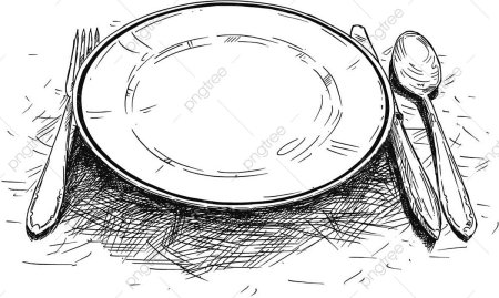Скетч тарелки с вилкой и ножом