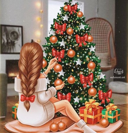 Новогодние Рисованные девушки