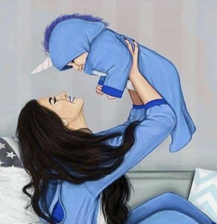 Нарисованная девушка с сыном