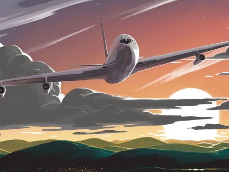 Самолет в небе арт