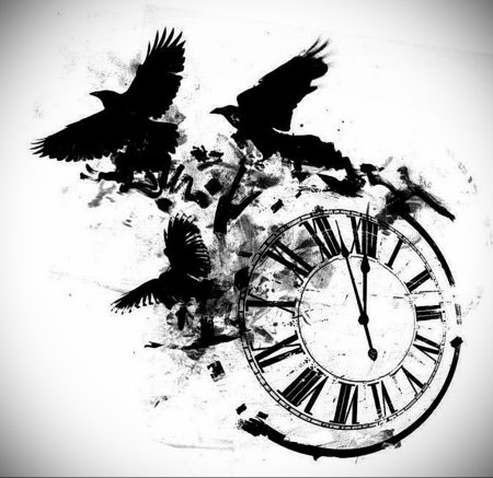 Тату эскизы часы и птицы