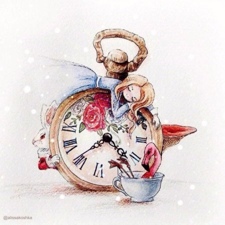 Алиса в стране чудес акварель