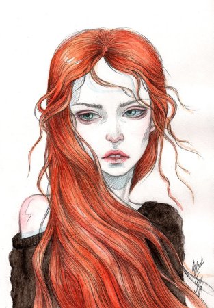 Рыжеволосая девушка нарисованная