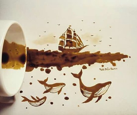 Рисование кофем на бумаге