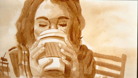 Девушка с кофе арт