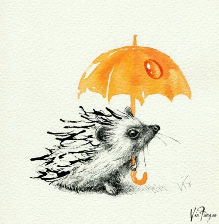 Ежик скетч акварель