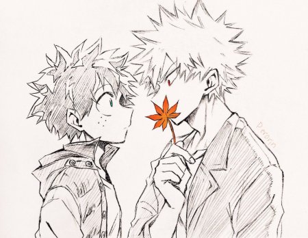 Мидория и Бакуго чб