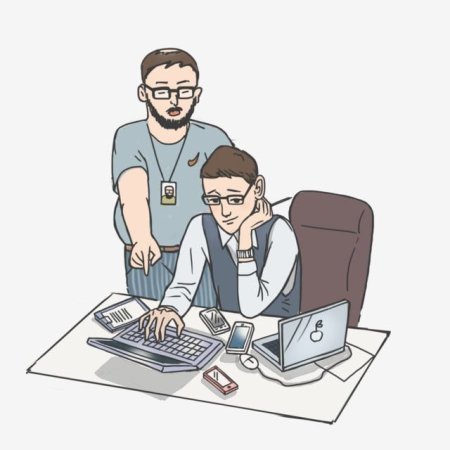 Стильный программист на белом фоне